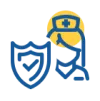 a shield with a checkmark in front of a nurse