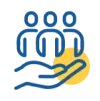 a helpful hand holding three people